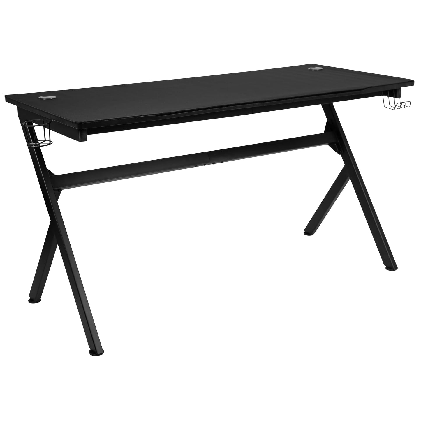 Black 55x24 inch extra large gaming desk with headphone hook, cup holder, and free mouse pad