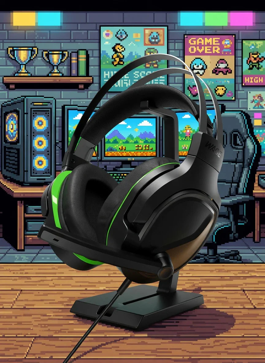 Wage Pro Universal Wired Gaming Headset | Flip-to-Mute Mic | 50mm Drivers | Black/Green