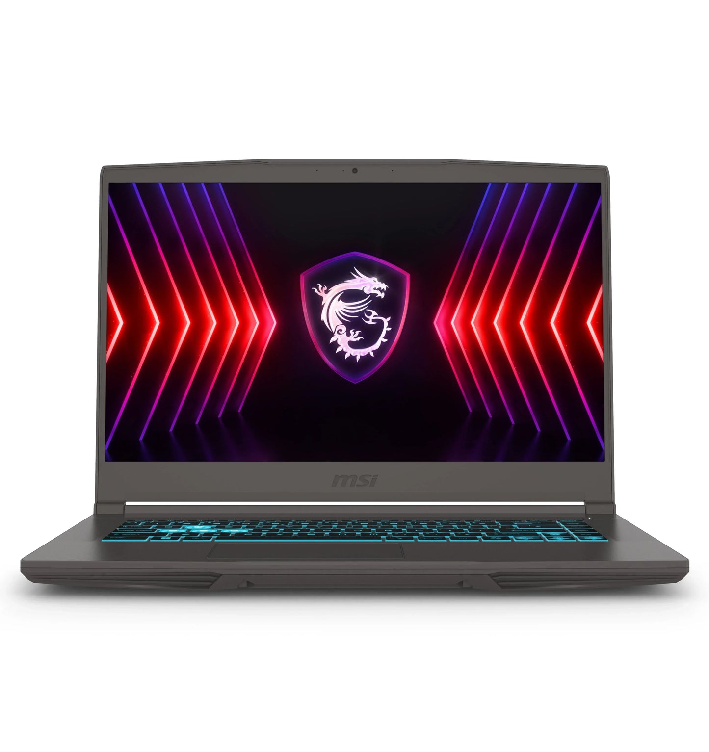 15.6-inch gaming laptop with RGB keyboard, dragon emblem, and vibrant display graphics