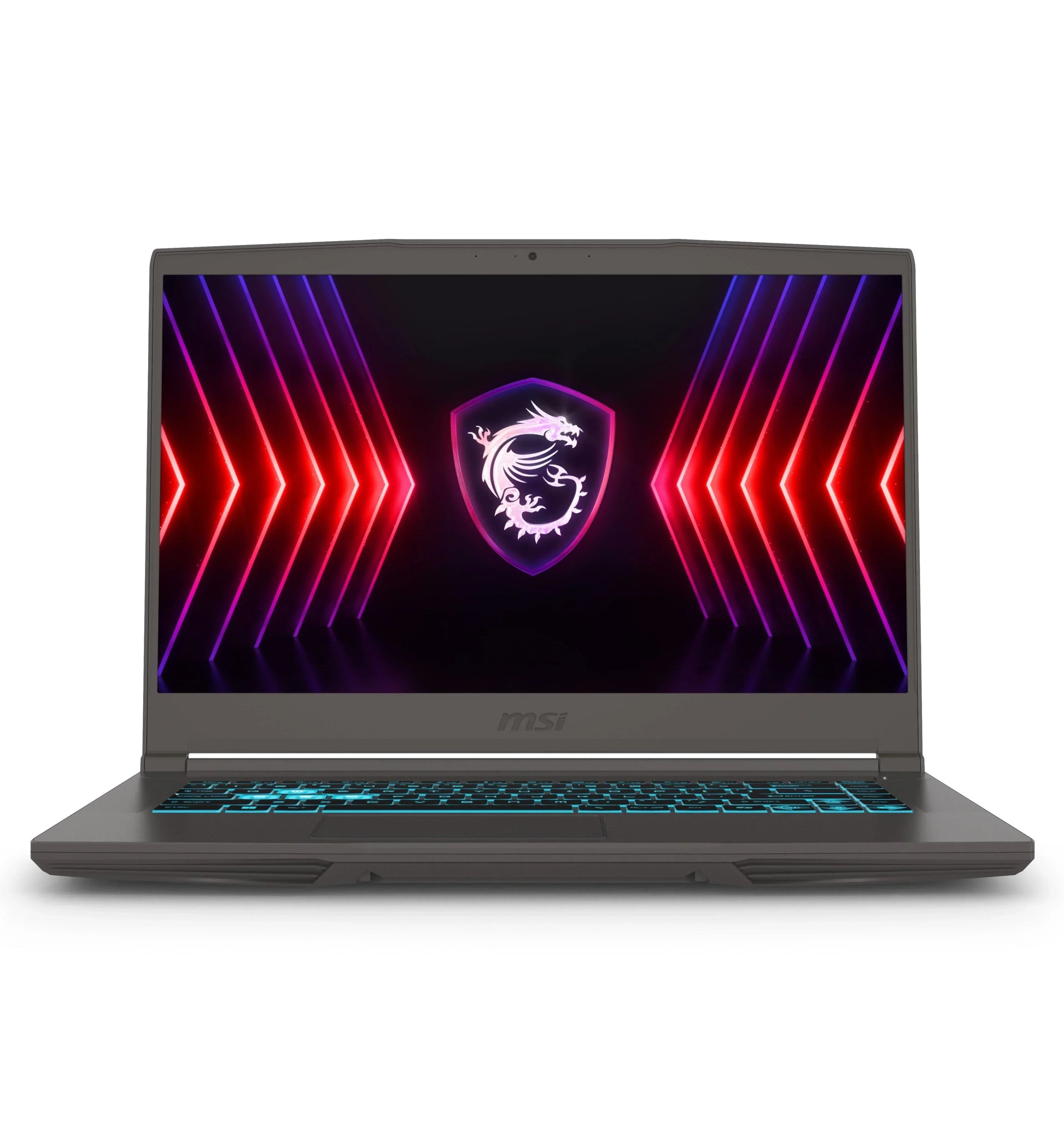 15.6-inch gaming laptop with RGB keyboard, dragon emblem, and vibrant display graphics