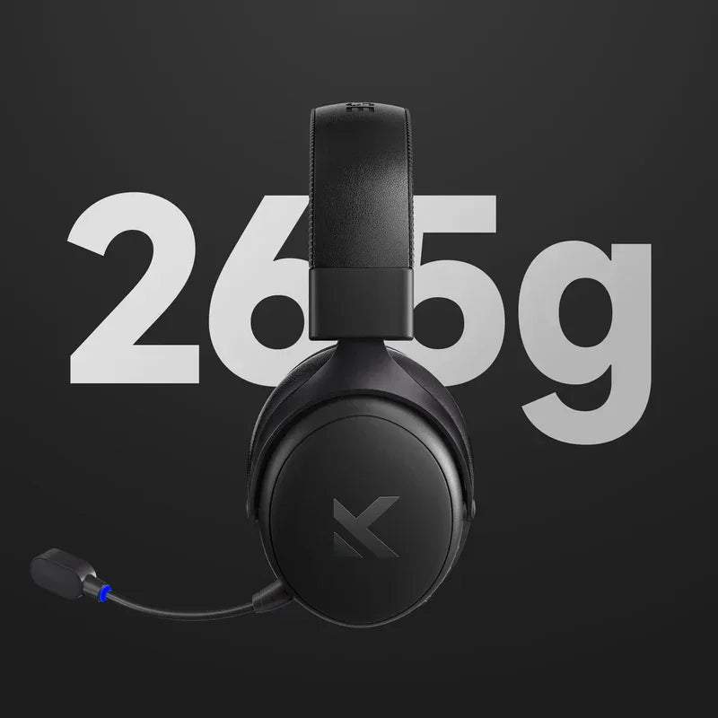 Ultra-light 265g gaming headset with mic, sleek black design for PC and console gamers