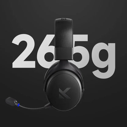 Ultra-light 265g gaming headset with mic, sleek black design for PC and console gamers