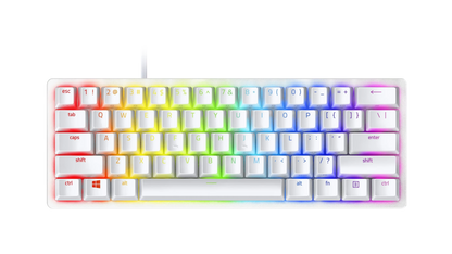 Razer Huntsman Mini 60 percent optical gaming keyboard in white with RGB backlighting, top view
