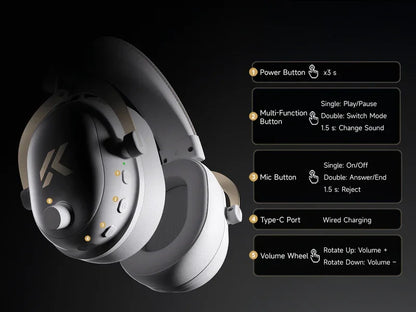 Gaming headset with volume wheel, mic button, and Type-C charging port—perfect for PC and console setups.
