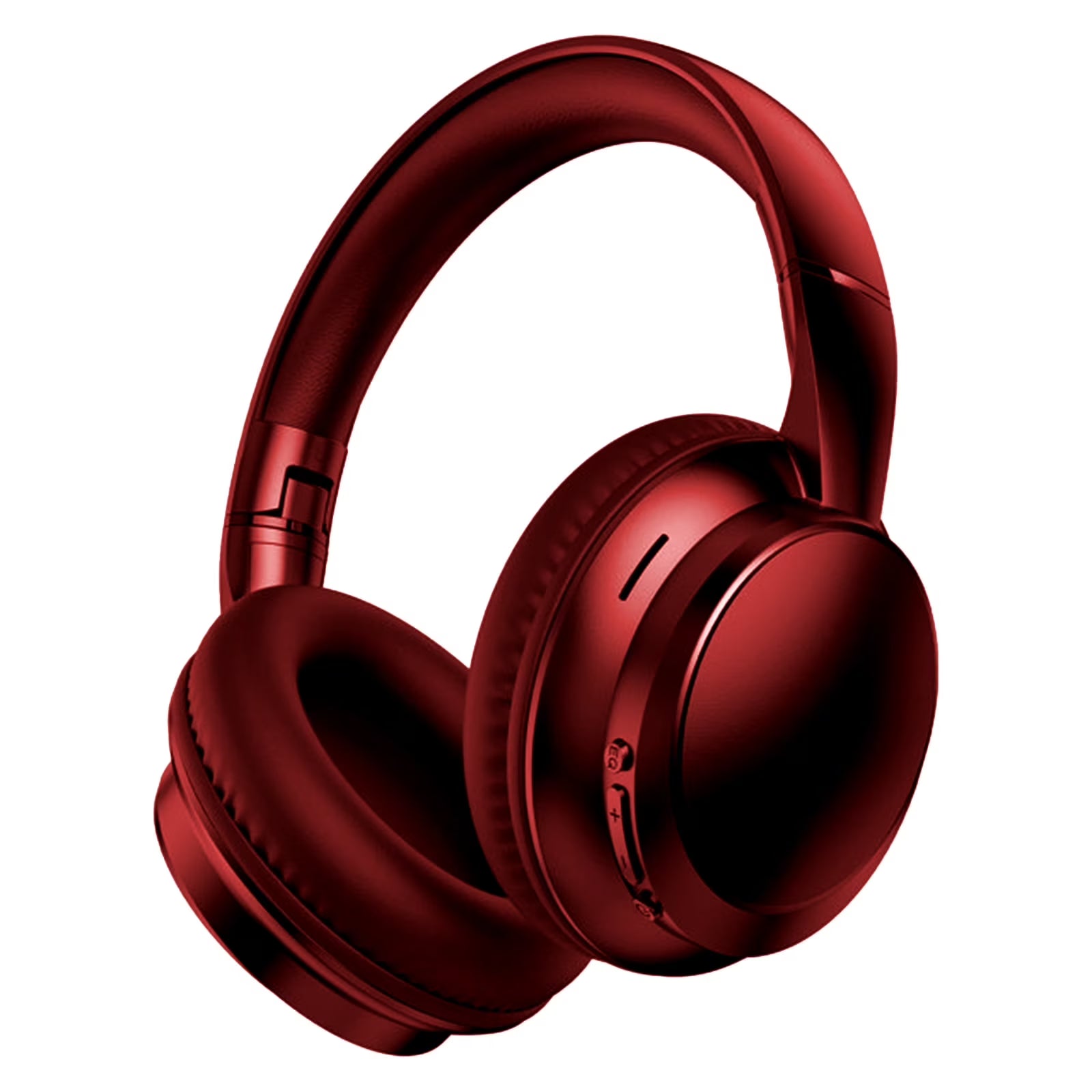 Red wireless Bluetooth over-ear headphones with cushioned ear pads on white background