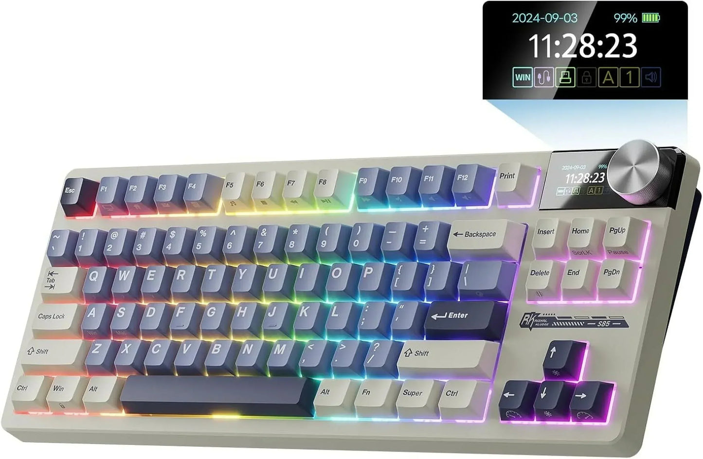 Wireless Gaming Keyboard and Mouse Combo 85 Key Rainbow Backlit, Rechargeable 2000Mah, Dual-Mode 2.4Ghz & BT5.0, Ergonomic Design for or Mac, Laptop, Desktop