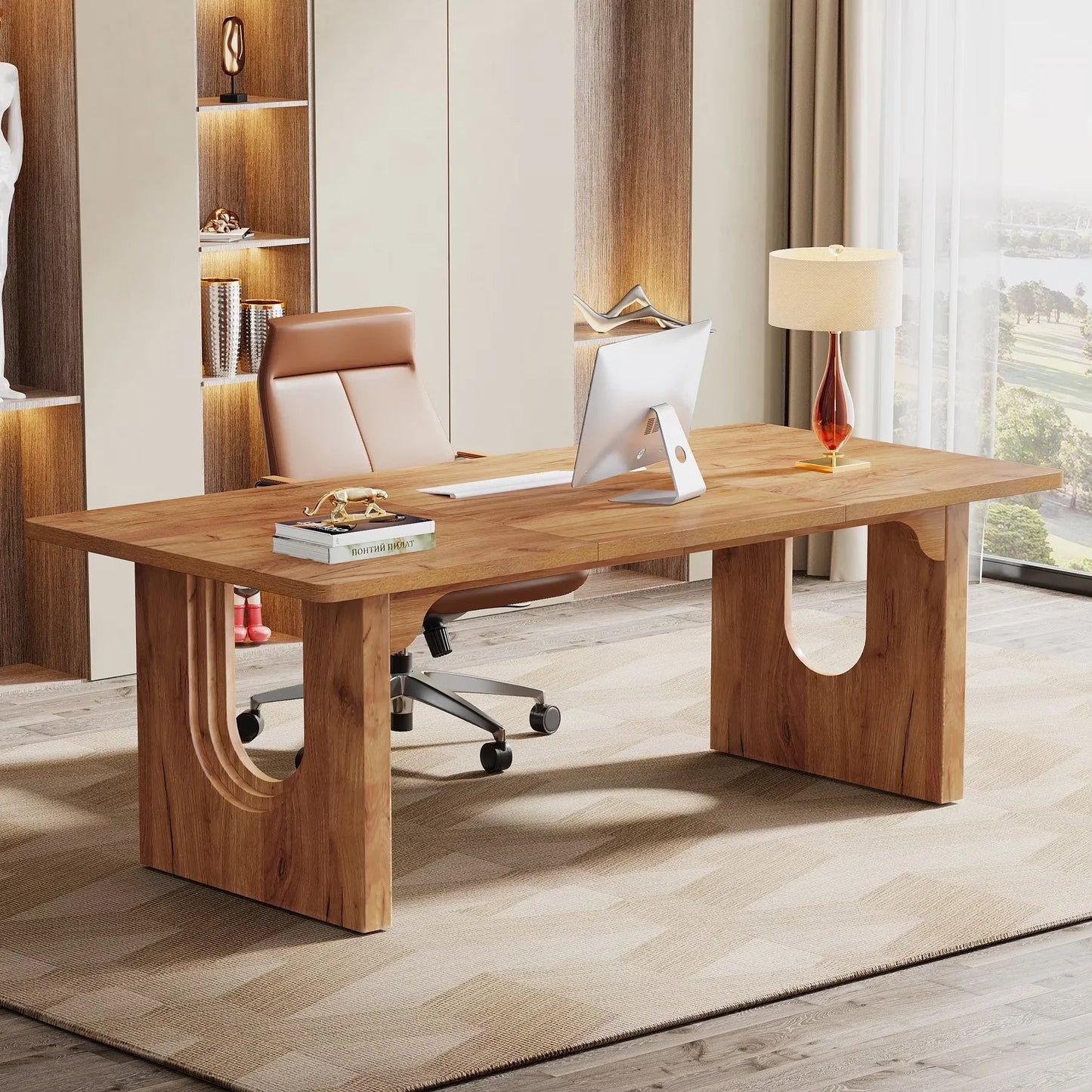 Modern Executive Desk, 70.9" Large Office Computer Desk, Conference Table Meeting Room Table, Simple Workstation Business Furniture for Home Office, Black