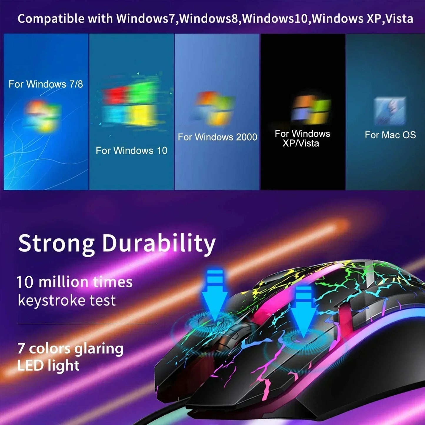 RGB Gaming Mouse, Wired USB Computer Mice, PC Gaming Mice, Ergonomic Optical Mice with 4 Adjustable DPI, RGB Backlit LED for Desktop, Laptop, Windows, Mac, Vista, Linux, Gamer, Black
