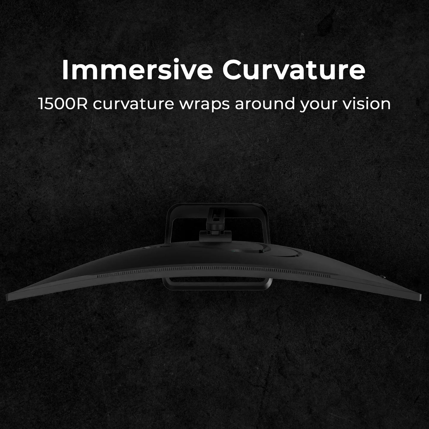 Curved monitor with 1500R immersive curvature wrapping around the viewer's vision on a black background