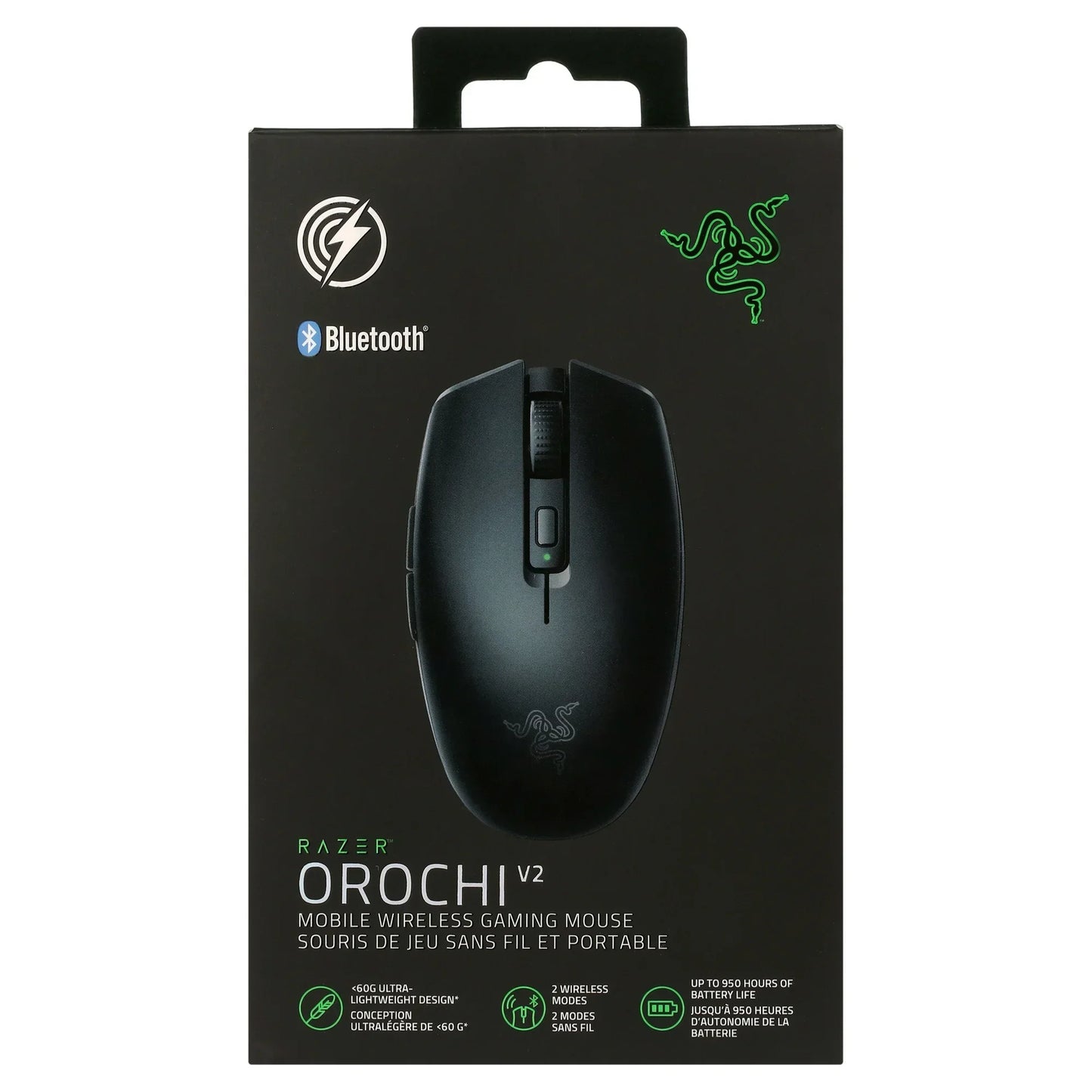 Razer Orochi V2 black wireless gaming mouse with Bluetooth, ultra-lightweight under 60g, 2 wireless modes, 950 hours battery life