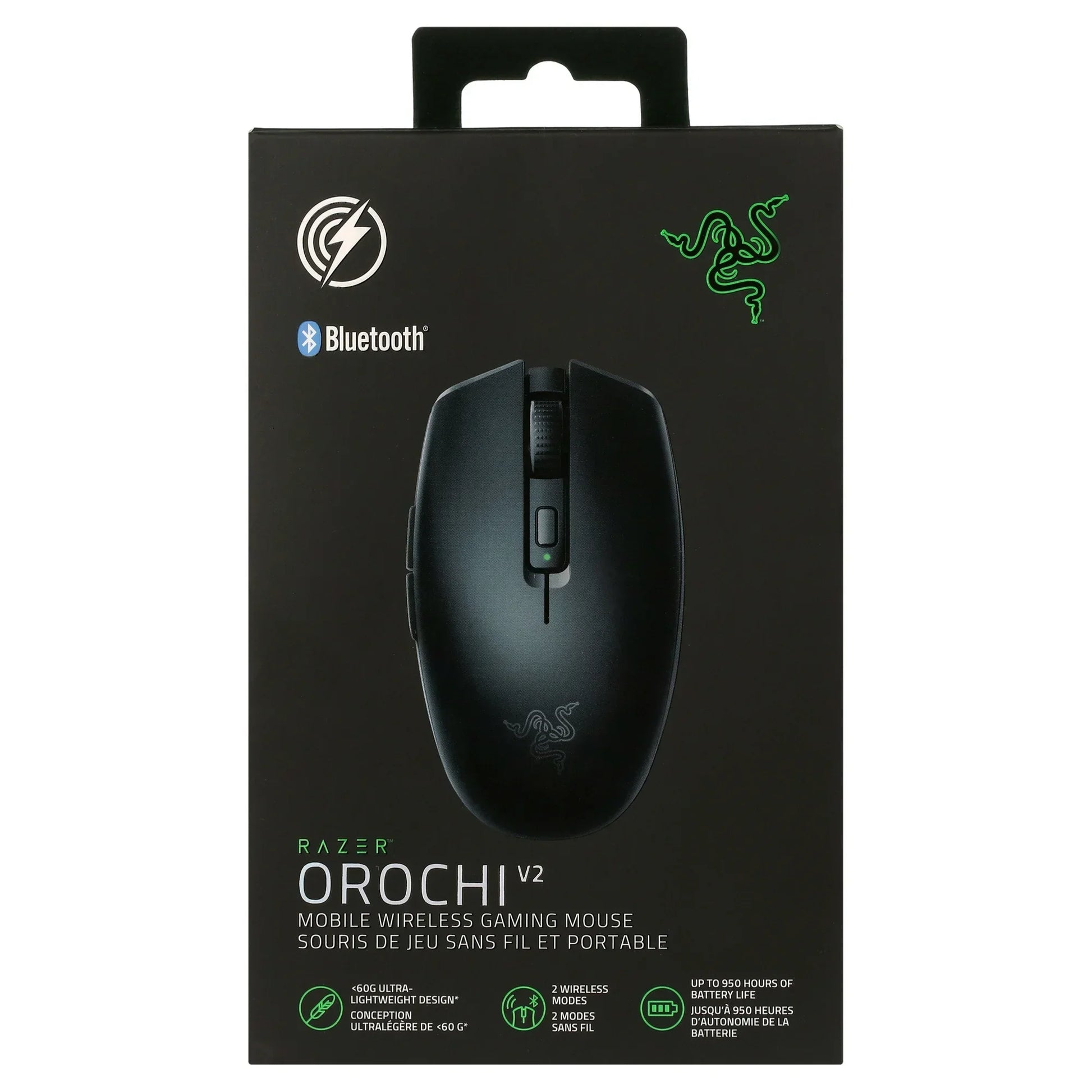 Razer Orochi V2 black wireless gaming mouse with Bluetooth, ultra-lightweight under 60g, 2 wireless modes, 950 hours battery life