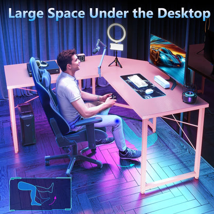 Computer Desk L Shaped, 51 Inch Reversible L Shaped Desk, Gaming Desk, Home Office Desk, Pink