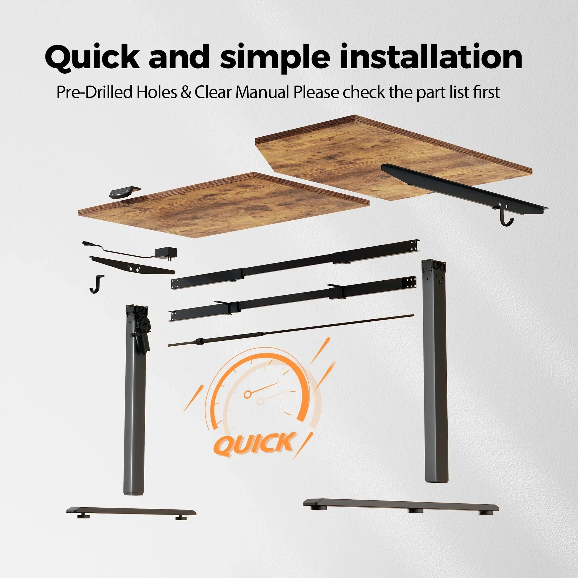 55.1 Inch Electric L-Shaped Height Adjustable Standing Desk, Sit to Stand Corner Desk with Memory Presets and Hooks, Ergonomic Home Office Computer Desk for Workstations, Rustic Brown