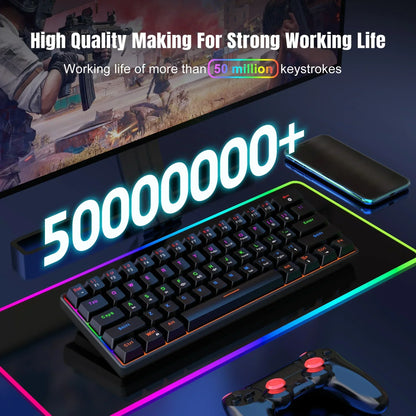 RGB gaming keyboard and controller on neon mousepad, 50 million keystroke lifespan, Byte Style