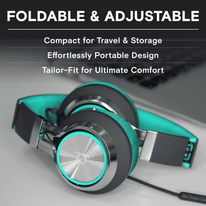 CL750 Wired Headphones with Microphone, On-Ear Head Phones with Mic, Turquoise