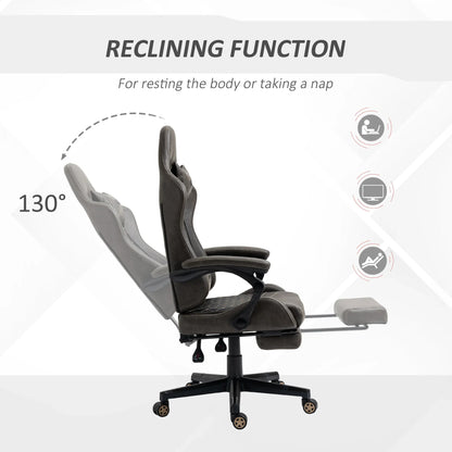 Ergonomic gaming chair with 130-degree reclining function and extendable footrest for naps and comfort