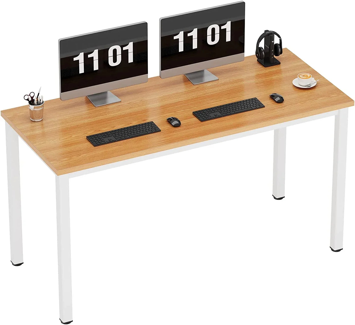 Computer Desk, 47 Inch Home Office Desk, Modern Simple Style Home Office Gaming Desk, Basic Writing Table for Study Student, Black Metal Frame, Black