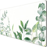 Large mouse pad with white background and green watercolor leaves design, smooth gaming surface