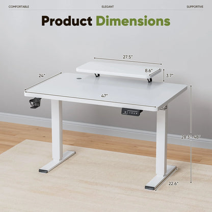 47" Wide Home Office Electric Height Adjustable Standing Desk Lifting Range 28~46" Computer Desk with Monitor Stand,White