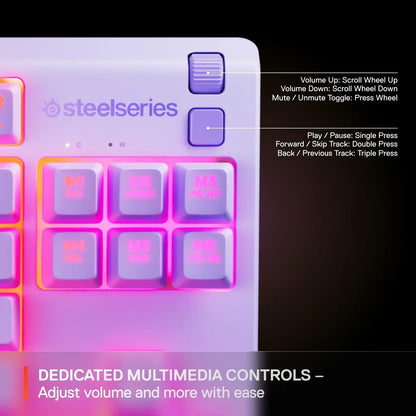 SteelSeries gaming keyboard with RGB keys and dedicated multimedia controls, Byte Style