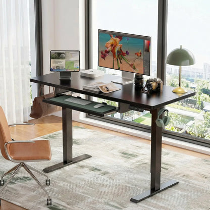 55" X 24" Electric Standing Desk with Keyboard Tray, Height Adjustable Sit Stand up Desk with Headphone Hook & 4 Height Memory Pre-Set for Home Office, Black