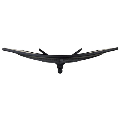 Top view of a wide curved gaming monitor with black stand and ventilation