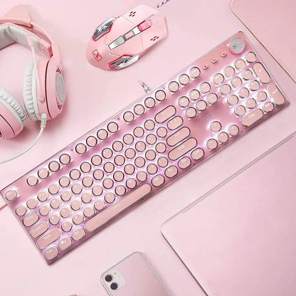 X9 Wired 104 Keys Typewriter Mechanical Gaming Keyboard and Mouse, White LED Backlit for Pc/Mac/Windows
