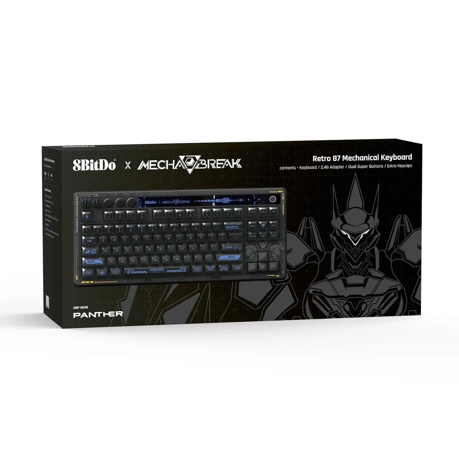 8BitDo Mecha Break Retro 87 mechanical gaming keyboard box with robot graphic