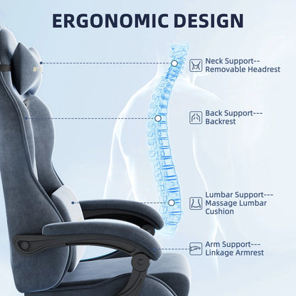 Ergonomic gaming chair with neck, back, lumbar & arm support for comfort during long sessions