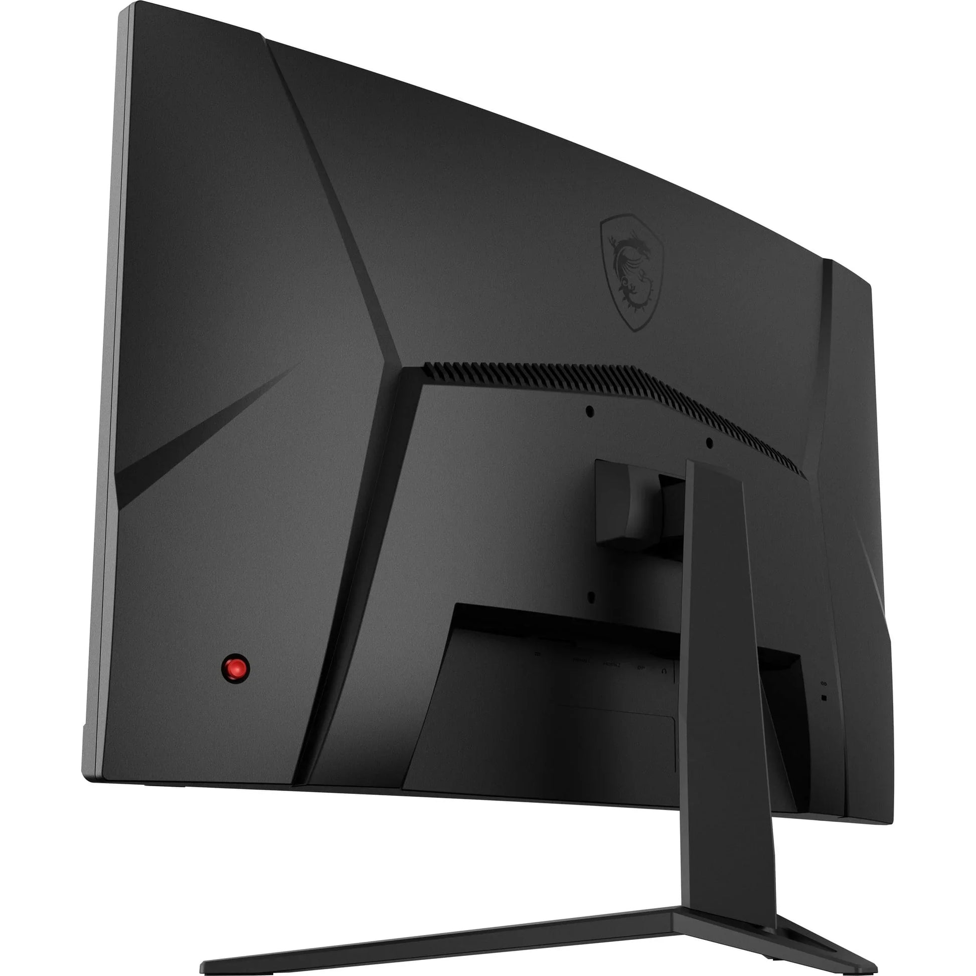Rear view of black MSI gaming monitor with angular design and adjustable stand