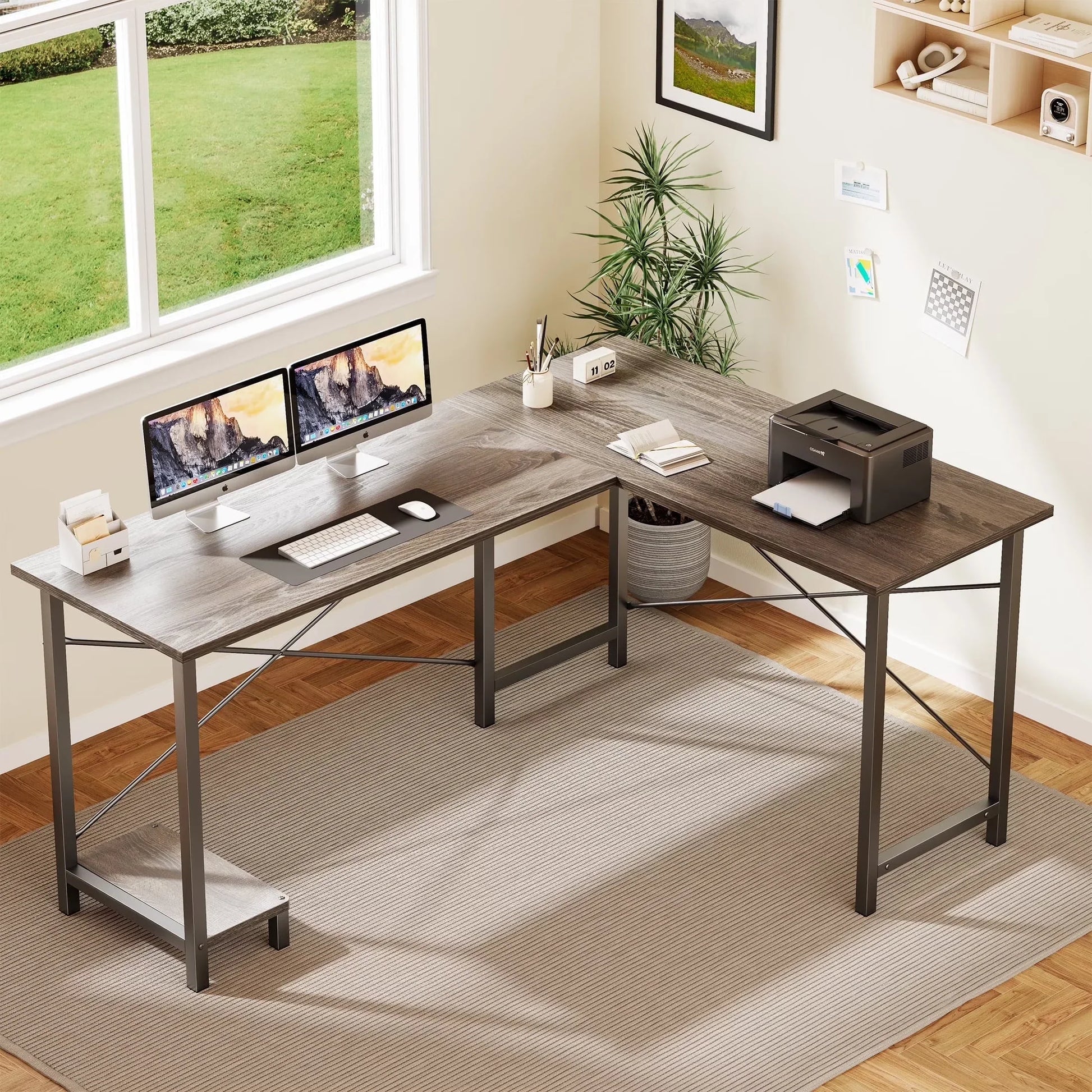 49 Inch L Shaped Desk - Computer Desk Corner Desks Gaming Desk PC Table with CPU Stand for Home Office Dorm Sturdy Writing Workstation, Gray