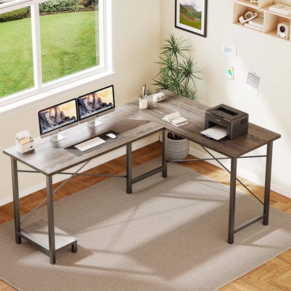 49 Inch L Shaped Desk - Computer Desk Corner Desks Gaming Desk PC Table with CPU Stand for Home Office Dorm Sturdy Writing Workstation, Gray