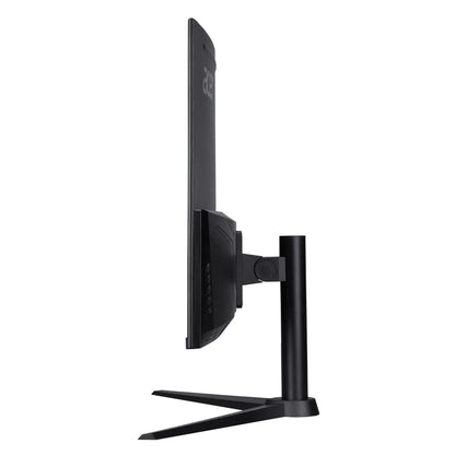 Side view of slim black Acer gaming monitor with adjustable stand on white background