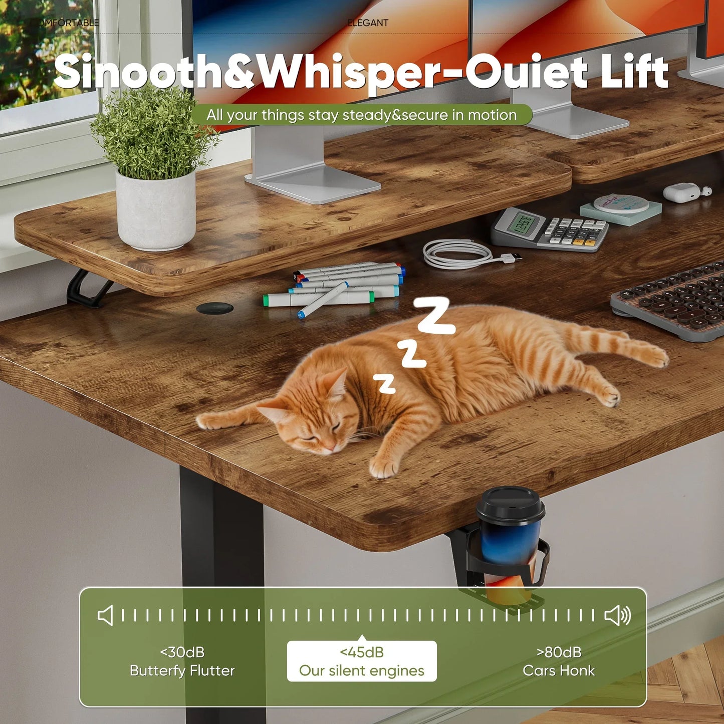 55" Wide Home Office Electric Height Adjustable Standing Desk Lifting Range 28~46" Computer Desk with Monitor Stand,Brown
