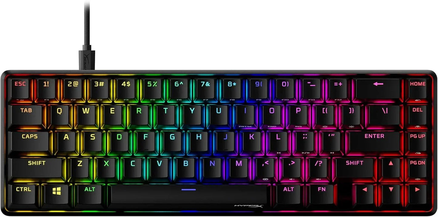 RGB mechanical gaming keyboard with vibrant 8-bit pixel lighting, modern compact design