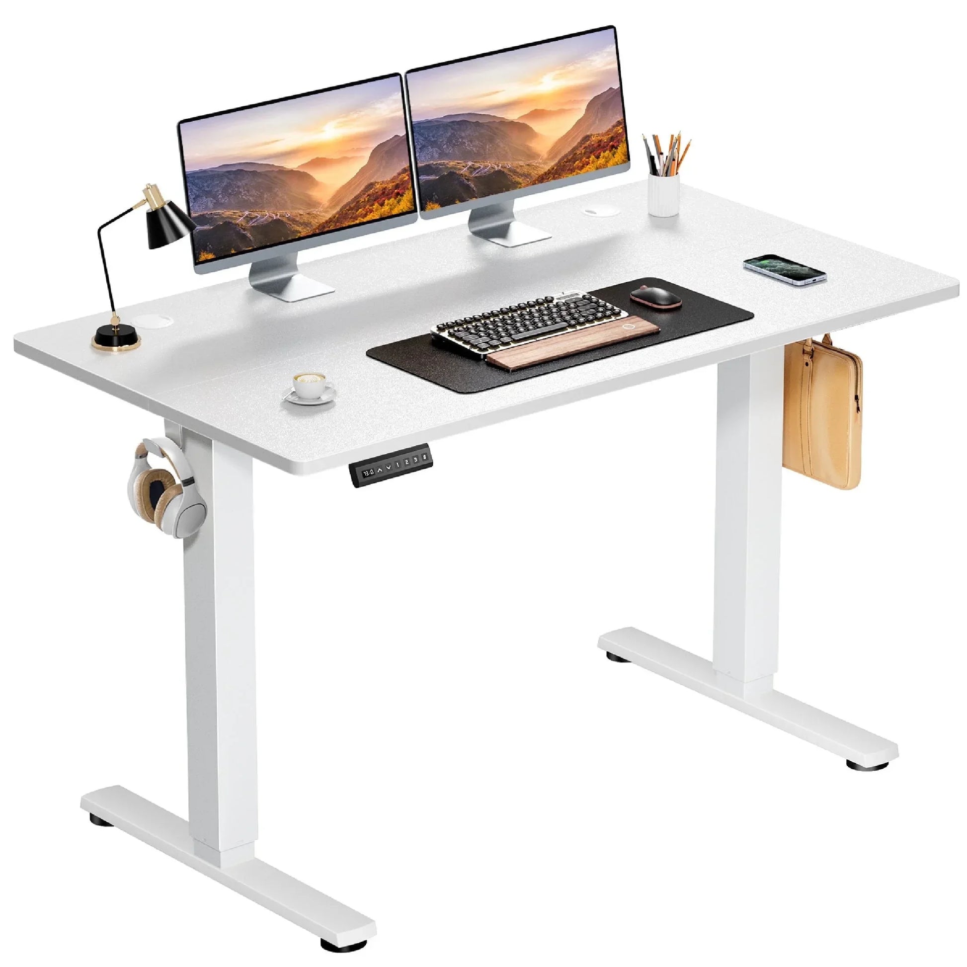 40X24 Inch Electric Standing Desk, Ergonomic Rising Modern Lift Motorized Gaming Desktop Workstation for Work Home Office, Height Adjustable, White