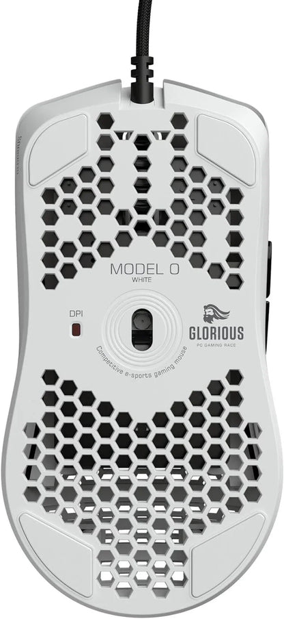White Glorious Model O lightweight honeycomb gaming mouse with wired cable