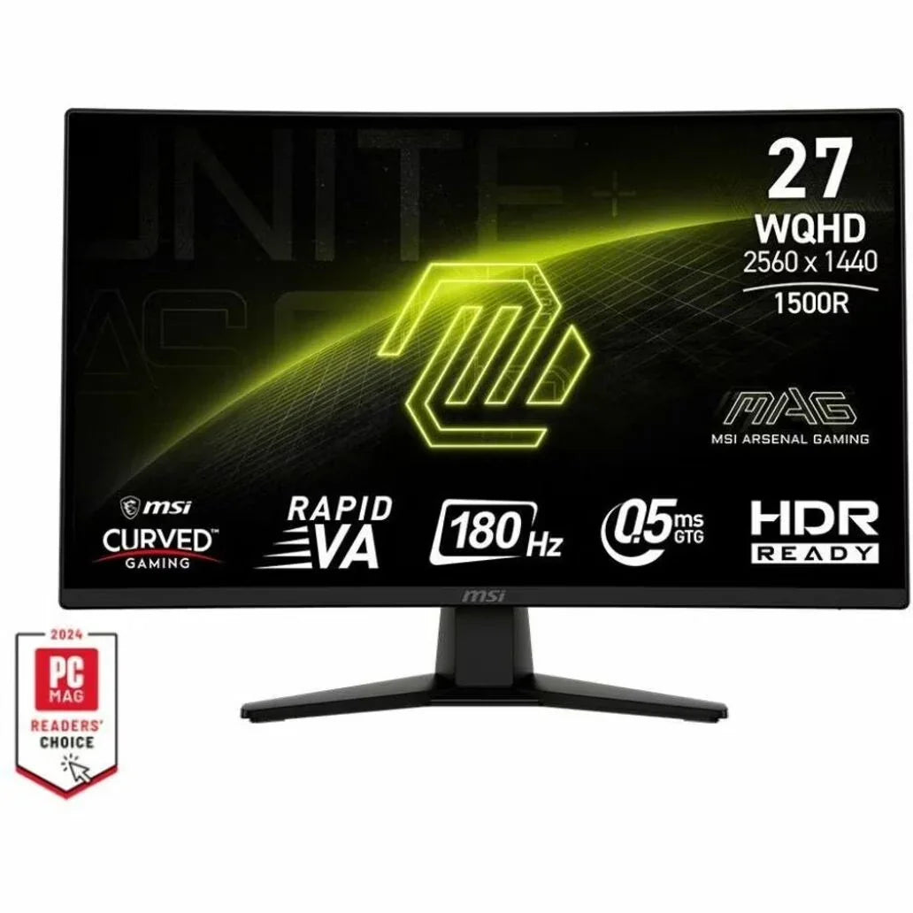MSI 27-inch curved gaming monitor with 2560x1440 WQHD, 180Hz refresh rate, 0.5ms response, HDR ready
