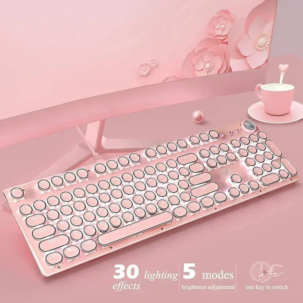 X9 Wired 104 Keys Typewriter Mechanical Gaming Keyboard and Mouse, White LED Backlit for Pc/Mac/Windows