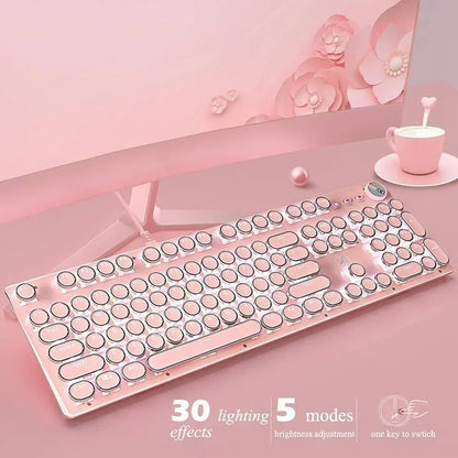 X9 Wired 104 Keys Typewriter Mechanical Gaming Keyboard and Mouse, White LED Backlit for Pc/Mac/Windows