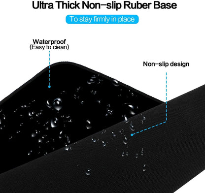 Close-up of black ultra thick mouse pad with waterproof and non-slip rubber base for gaming