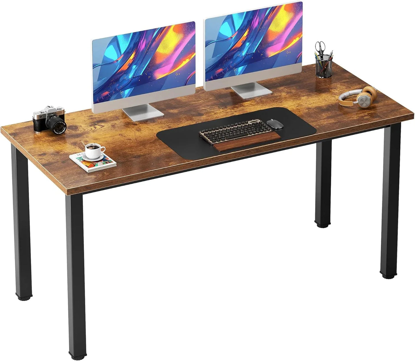 Computer Desk, 47 Inch Home Office Desk, Modern Simple Style Home Office Gaming Desk, Basic Writing Table for Study Student, Black Metal Frame, Black