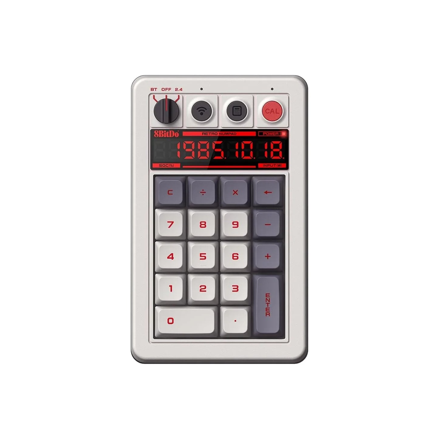 Retro gaming style wireless numpad with LED display and calculator function
