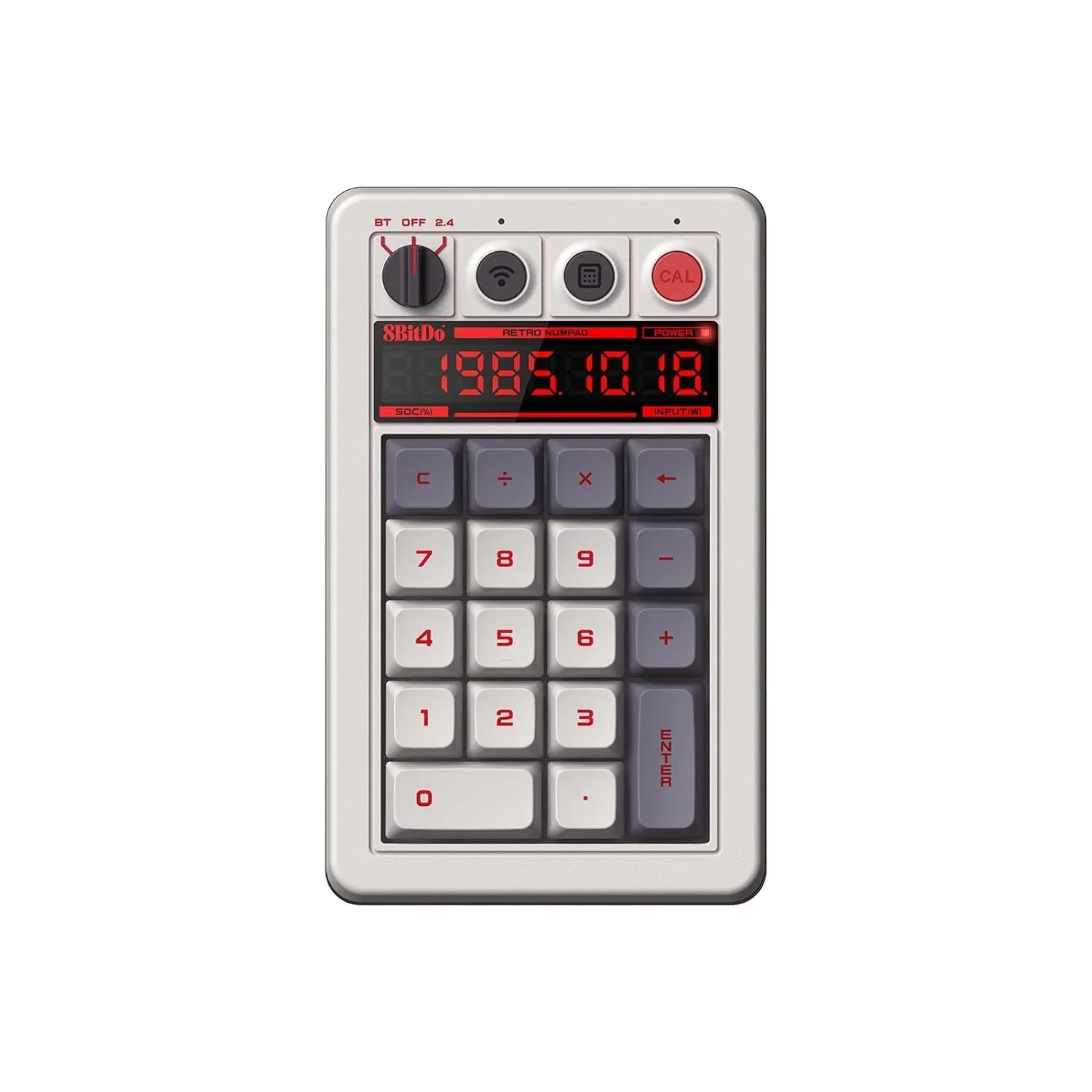 Retro gaming style wireless numpad with LED display and calculator function