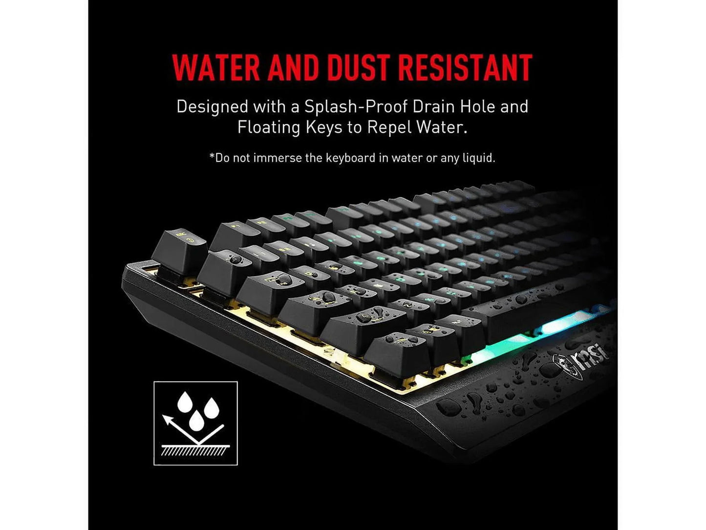 Water and dust resistant RGB gaming keyboard from Byte Style with splash-proof design and floating keys.