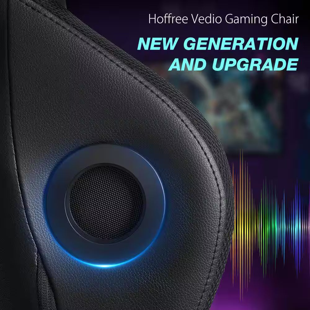 Hoffree Vedio Gaming Chair with built-in speaker and RGB lighting, new generation upgrade for immersive gaming setup