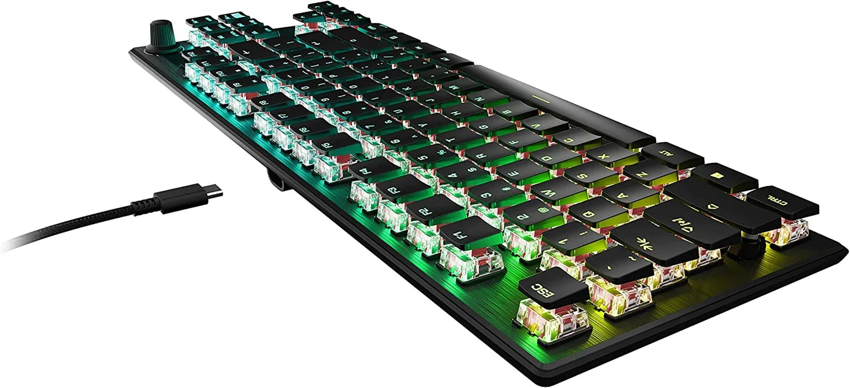 RGB backlit mechanical gaming keyboard with low-profile keys and detachable USB-C cable