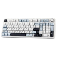 Retro 8-bit style mechanical gaming keyboard with blue and white keycaps from Byte Style