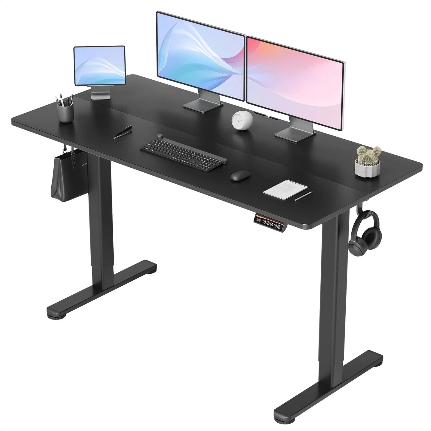 48" Electric Standing Desk - Adjustable Height Stand up Home Office Desk, Sit to Stand Desk with Splice Board, Rustic Brown Computer Table for Corner Small Space