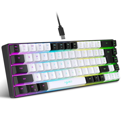 compact mechanical gaming keyboard with white and black keycaps RGB backlighting and USB-C cable